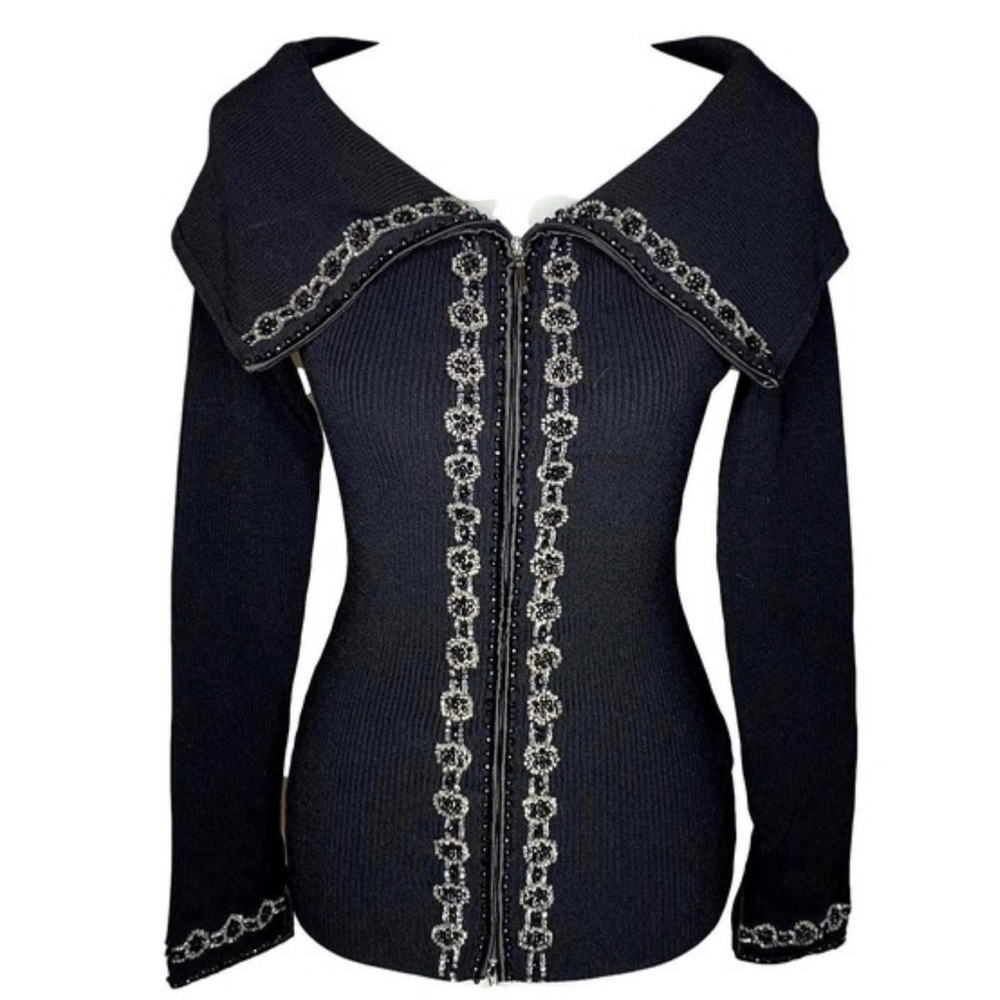 Caché- Cable knit sweater- hand beaded